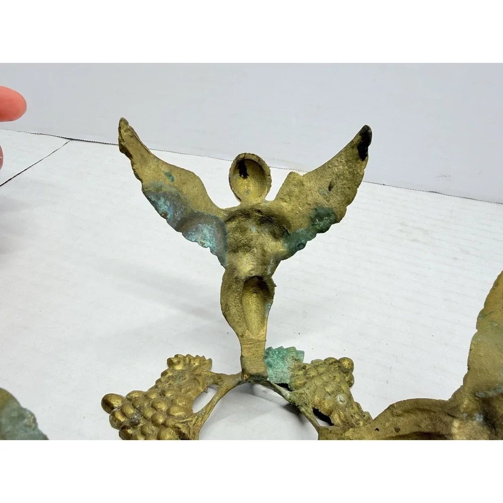 Vintage Brass 3 Angel Cherub Grapevine Bowl Holder Centerpiece Missing Bowl